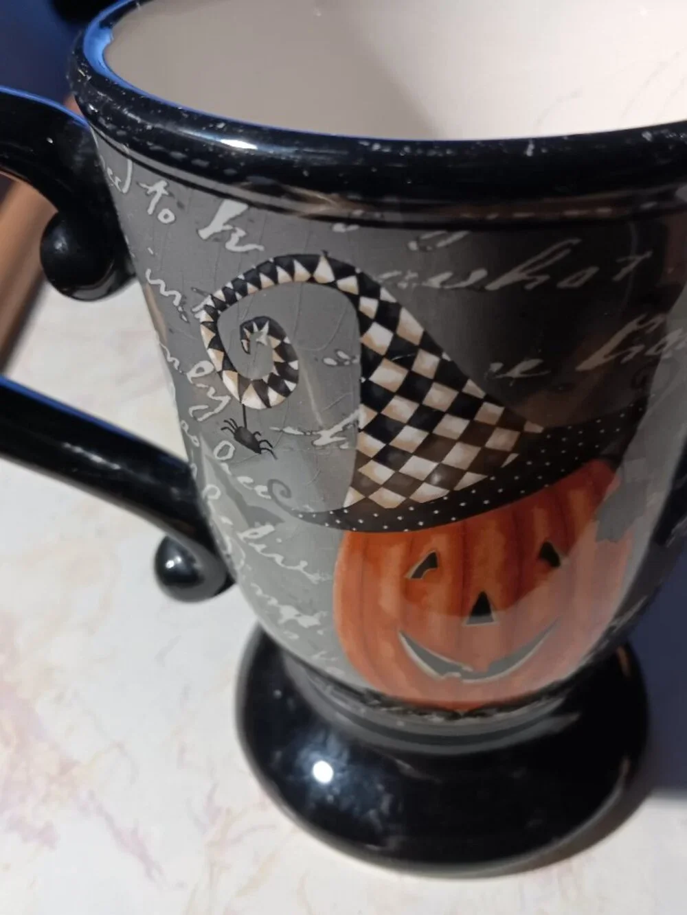 🎃 Halloween Harlequin Pumpkin Coffee Cup Black Mug